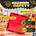 Sicherheit von Magnetic Tiles Construction Master: eingeschlossene Magnete, abgerundete Ecken und CE-Kennzeichnung