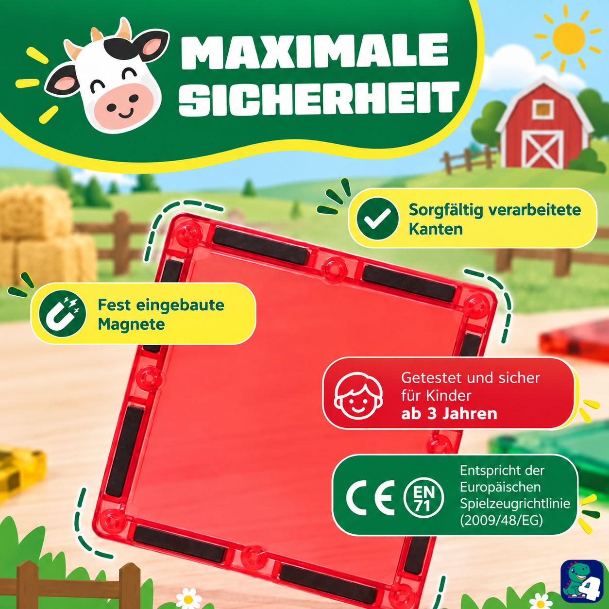 Sicherheit der magnetischen Bausteine Bauernhof-Chaos: eingeschlossene Magnete, abgerundete Kanten und CE-Kennzeichnung