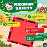 Sicherheit von Magnetic Tiles Farmyard Frenzy: eingeschlossene Magnete, abgerundete Kanten und CE-Kennzeichnung
