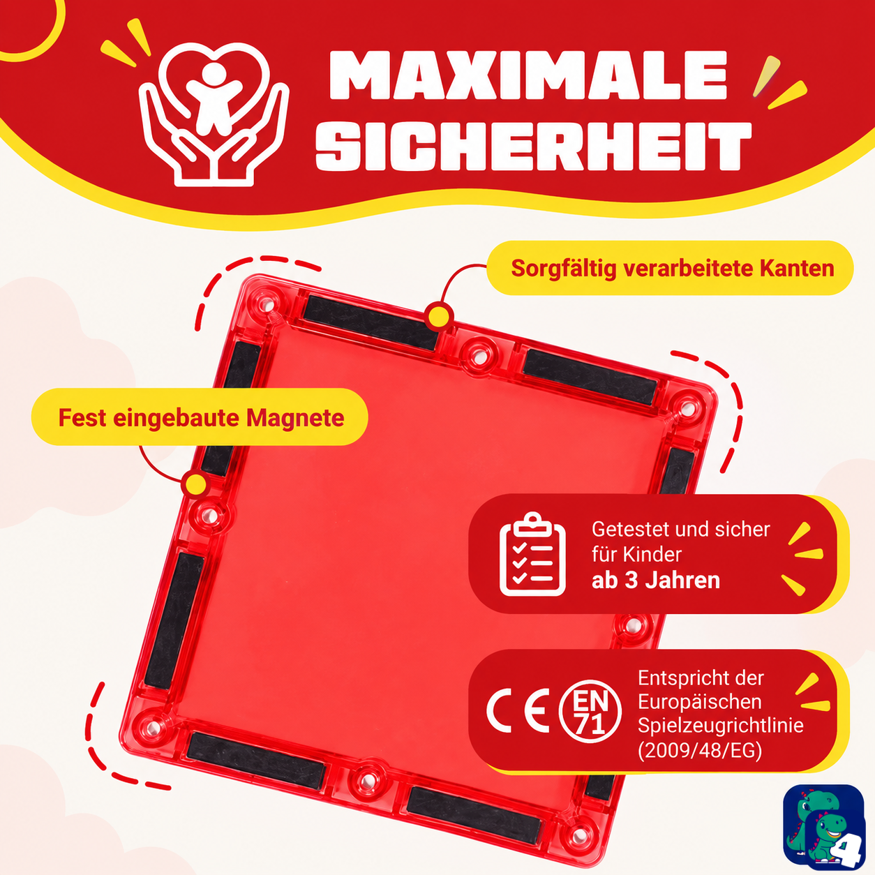 Sicherheit der magnetischen Bausteine Feuerwehr: eingeschlossene Magnete, abgerundete Kanten und CE-Kennzeichnung