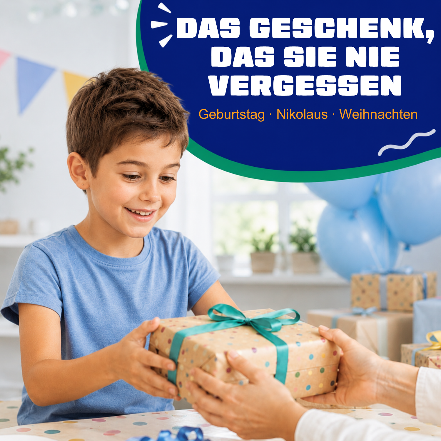 Kind bekommt das 3D-Stift Starterset Kabellos (blau) geschenkt