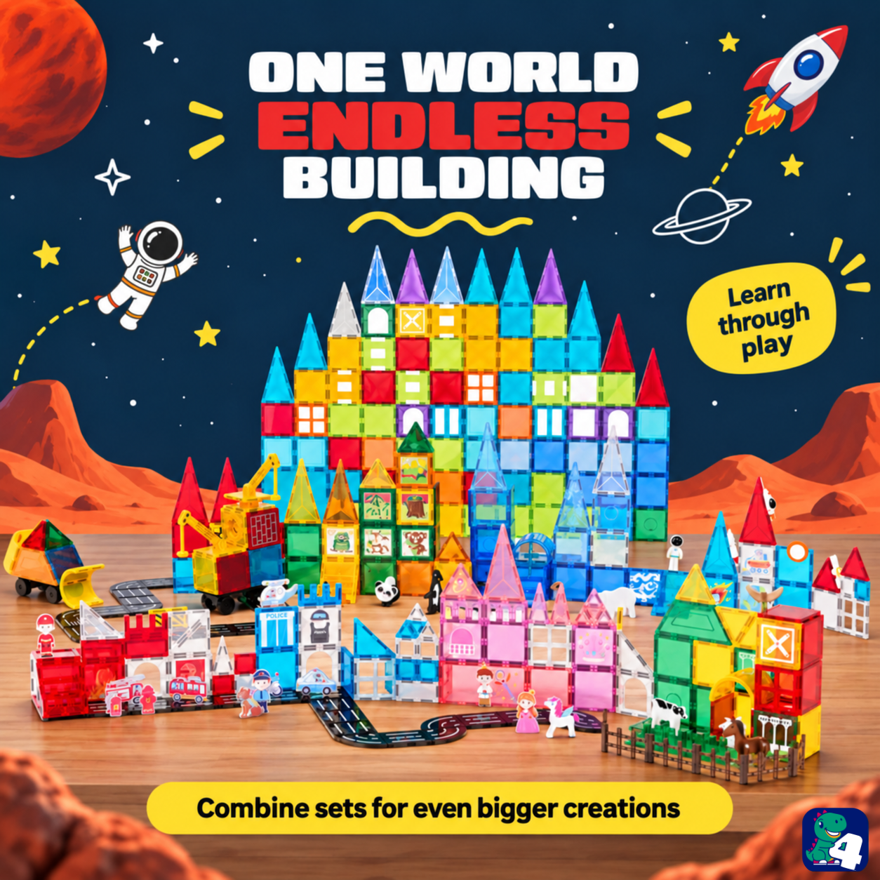 Große Bauwelt: Kombiniere Magnetic Tiles Mission to Mars mit anderen Sets