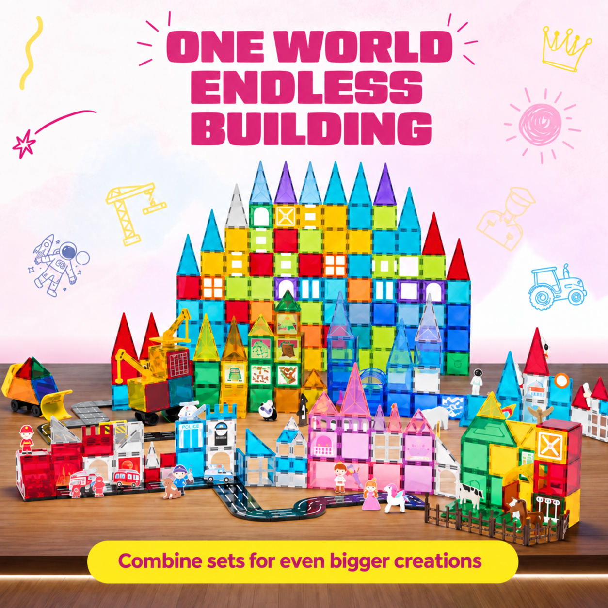 Große Bauwelt: Kombiniere Magnetic Tiles Princess Paradise mit anderen Sets