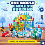 Große Bauwelt: kombiniere Magnetic Tiles Police Patrol HQ mit anderen Sets