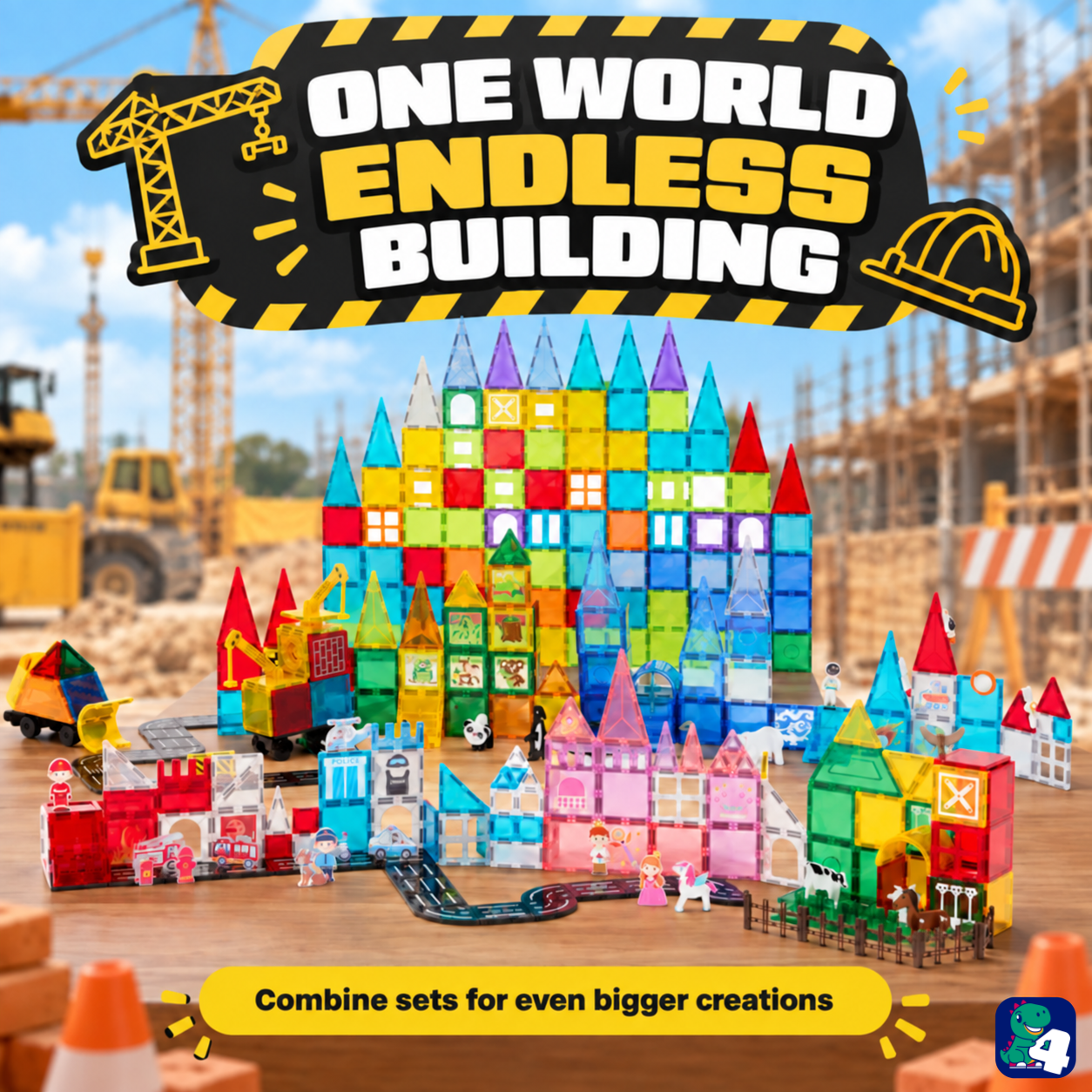 Große Bauwelt: kombiniere Magnetic Tiles Construction Master mit anderen Sets