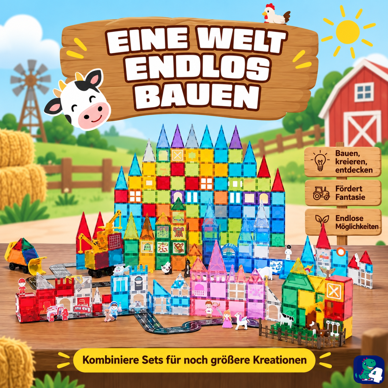 Große Bauwelt: die magnetischen Bausteine Bauernhof-Chaos mit anderen Sets kombinieren