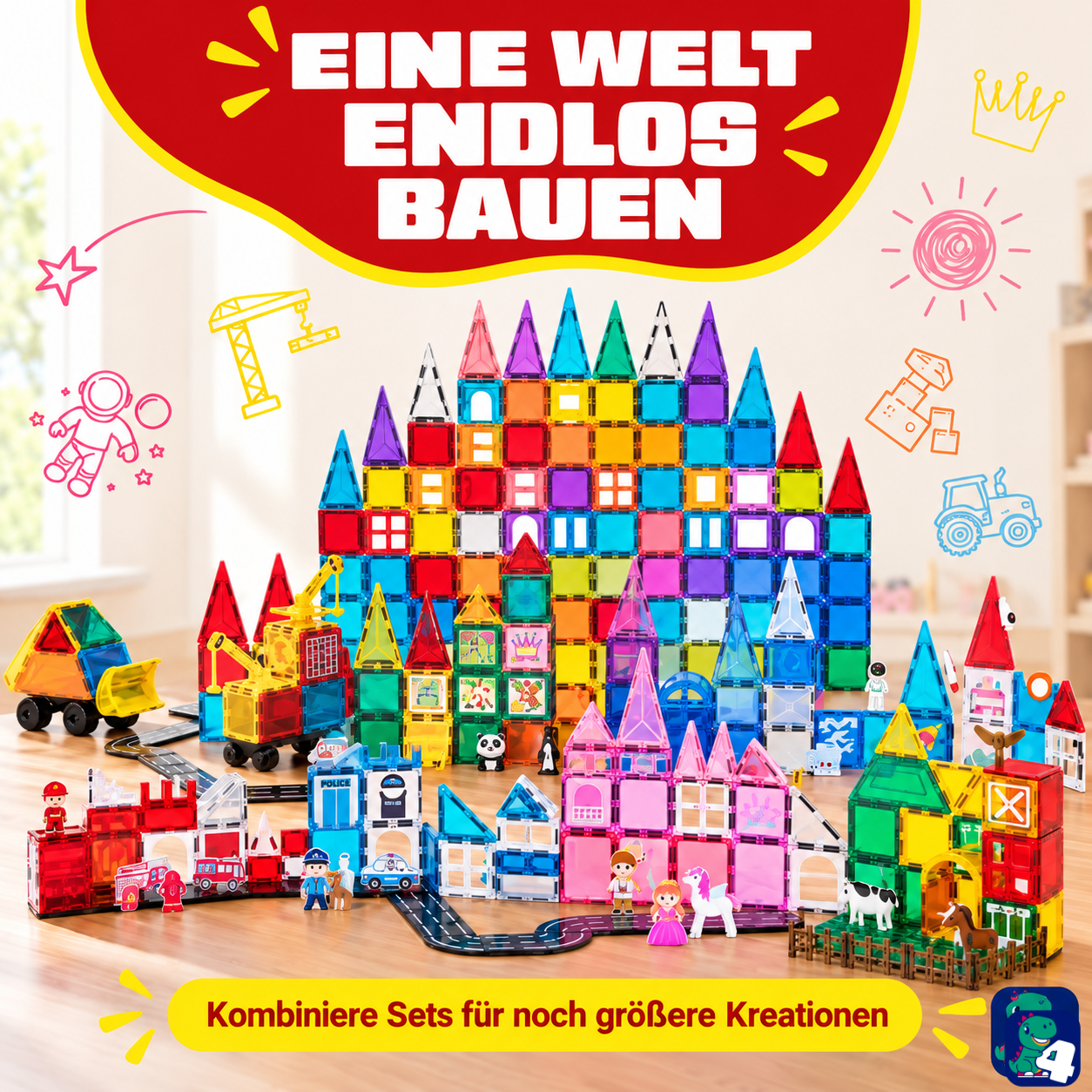 Große Bauwelt: die magnetischen Bausteine Feuerwehr mit anderen Sets kombinieren