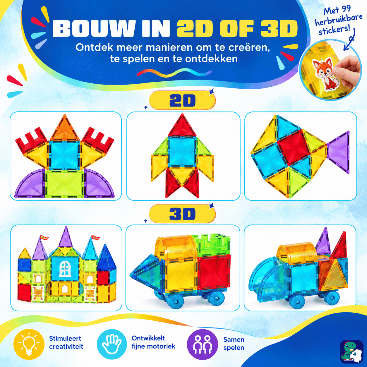 Magnetic Tiles - Kaleidoscopic Creations - 100-piece (+99 Stickers) - Magnetic Toys