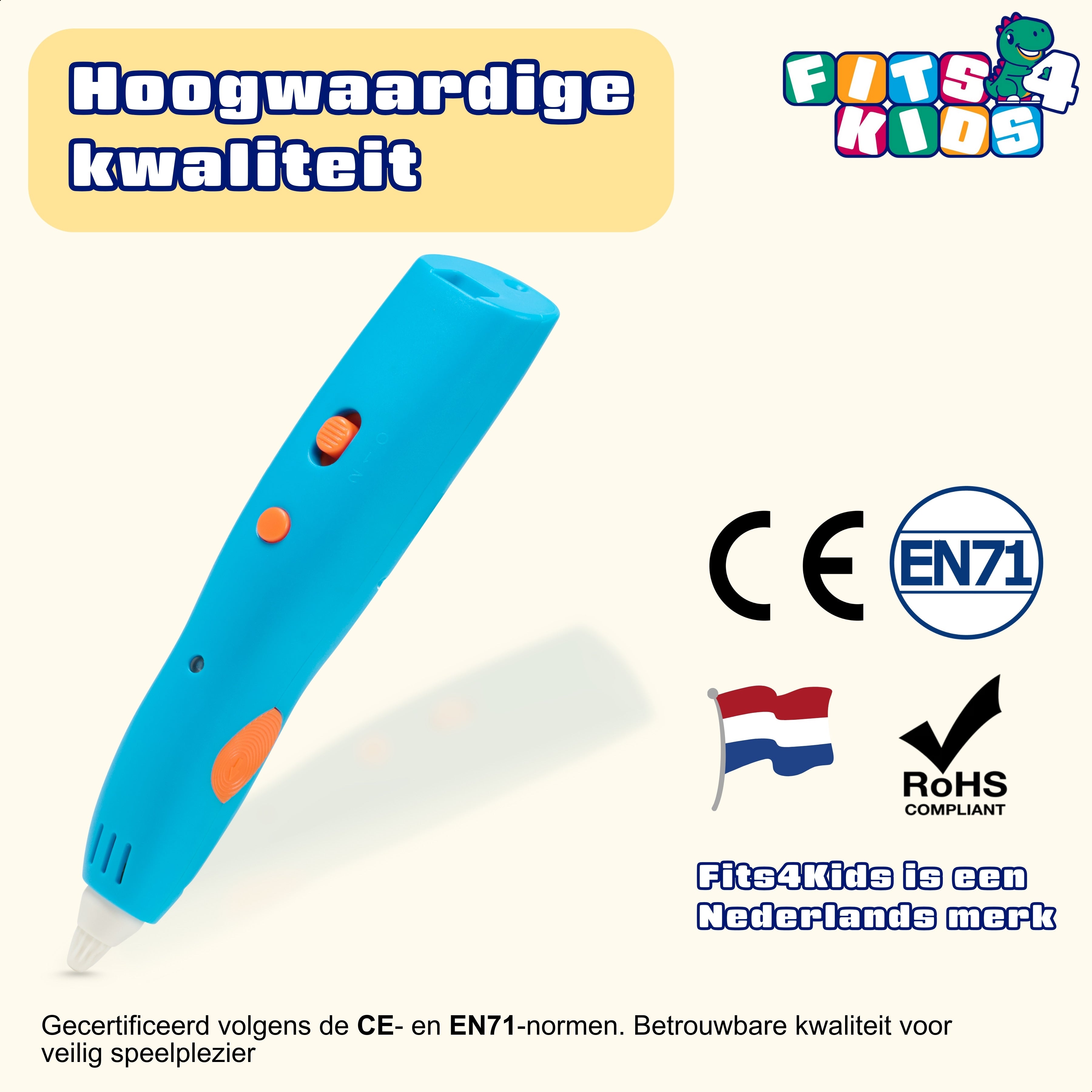 Blauwe 3D Pen Race Kit van Fits4Kids gecertificeerd volgens CE en EN71
