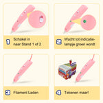 Stap voor stap gebruiksaanwijzing van de roze 3D Pen Race Kit van Fits4Kids