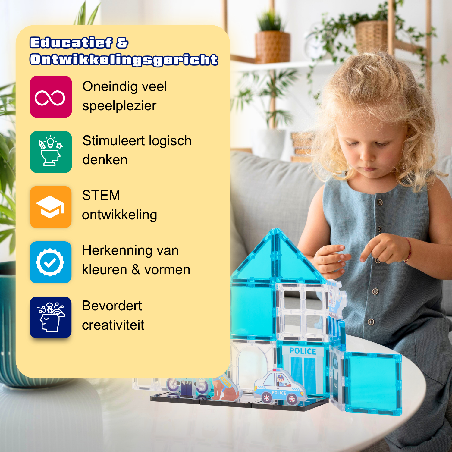 Educatieve voordelen van Magnetic Tiles Police Patrol HQ van Fits4Kids waaronder STEM ontwikkeling