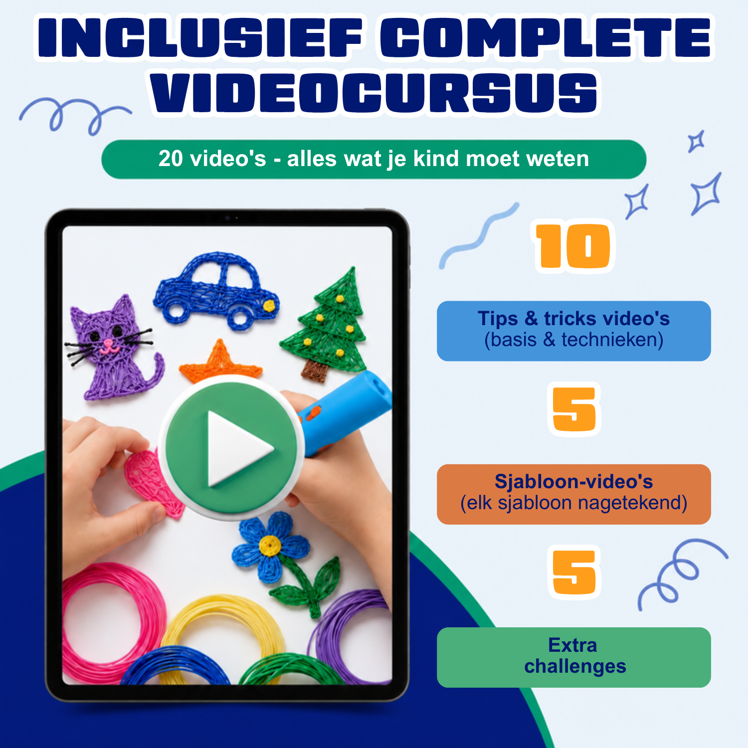 Inklusive Videokurs mit 20 Videos zum kabellosen 3D-Stift (blau)