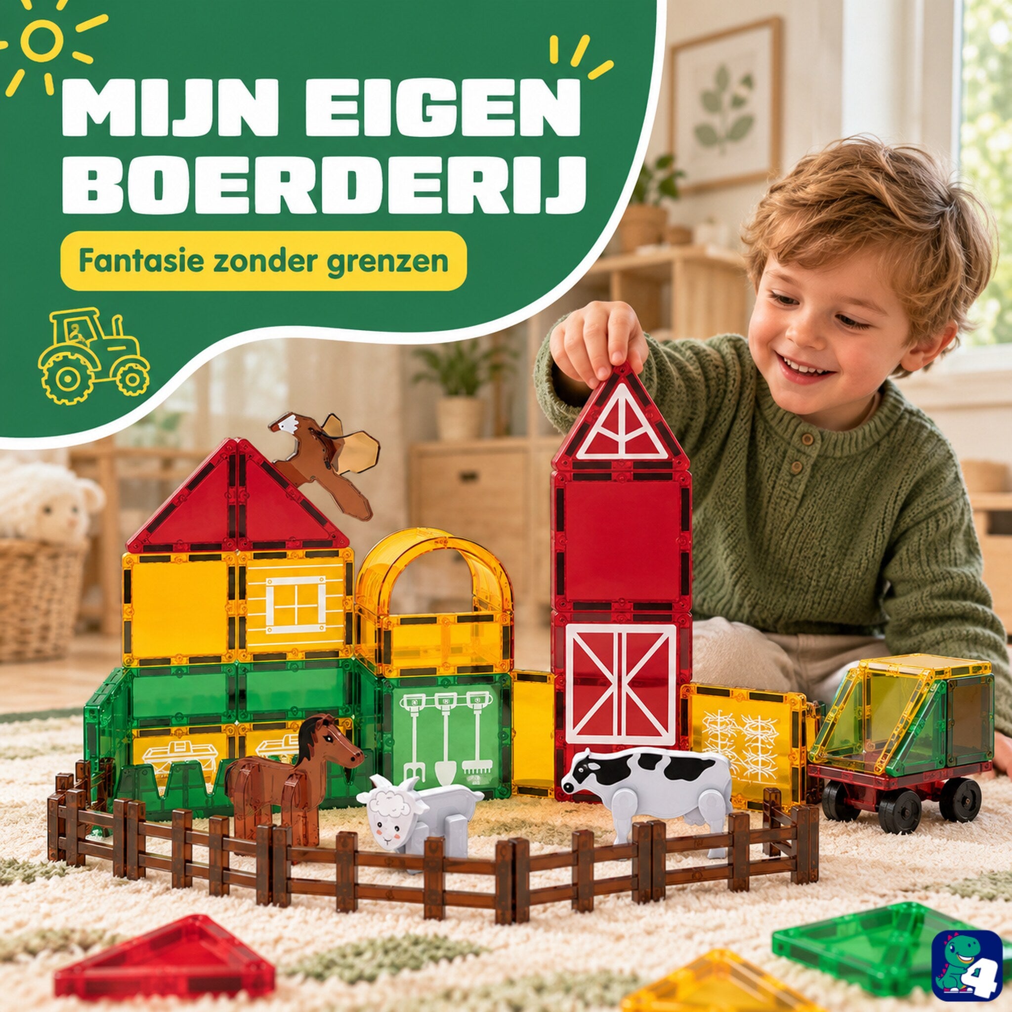 Magnetic Tiles - Farmyard Frenzy - 76-piece - Magnetic Toys