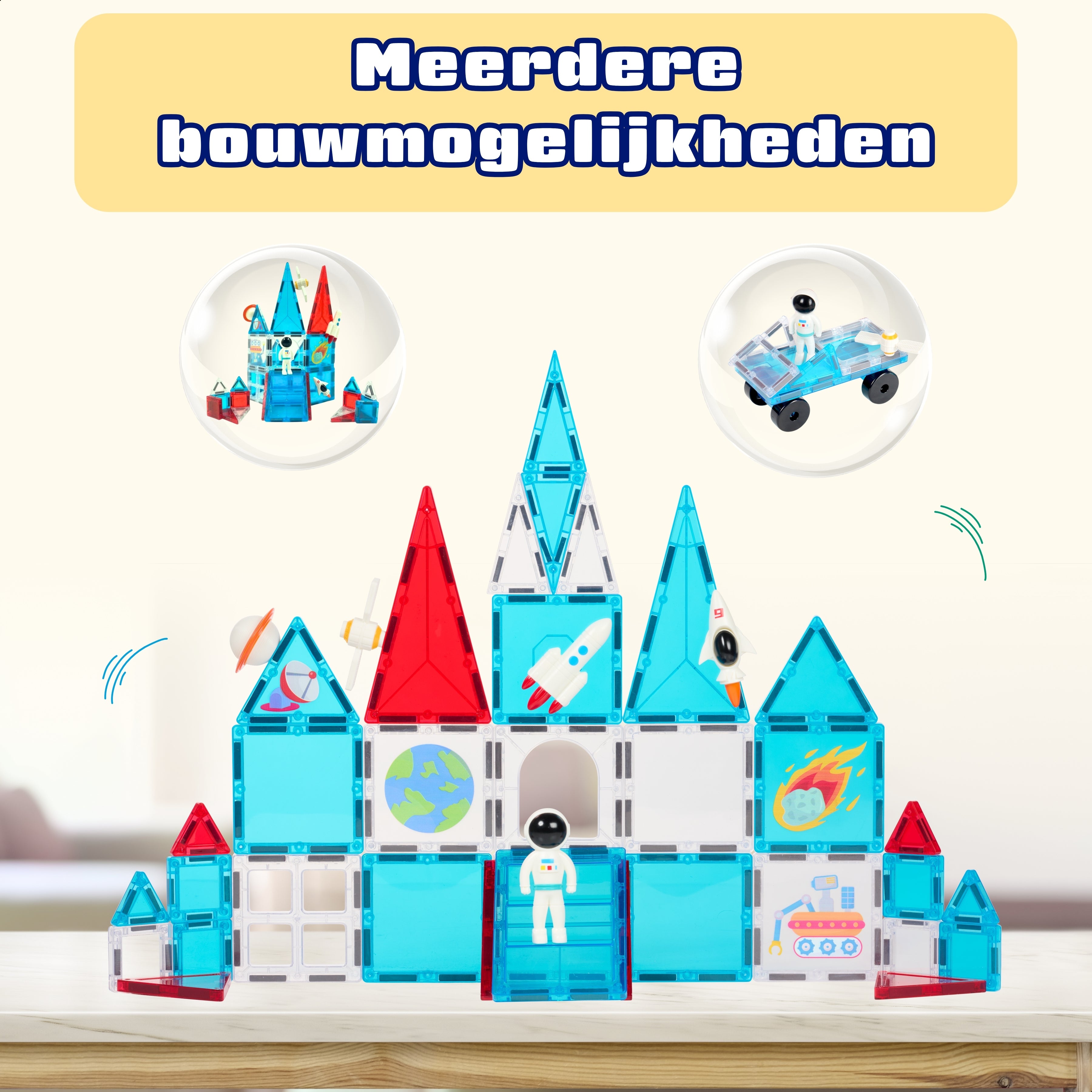 Meerdere bouwmogelijkheden met Magnetic Tiles Mission to Mars van Fits4Kids