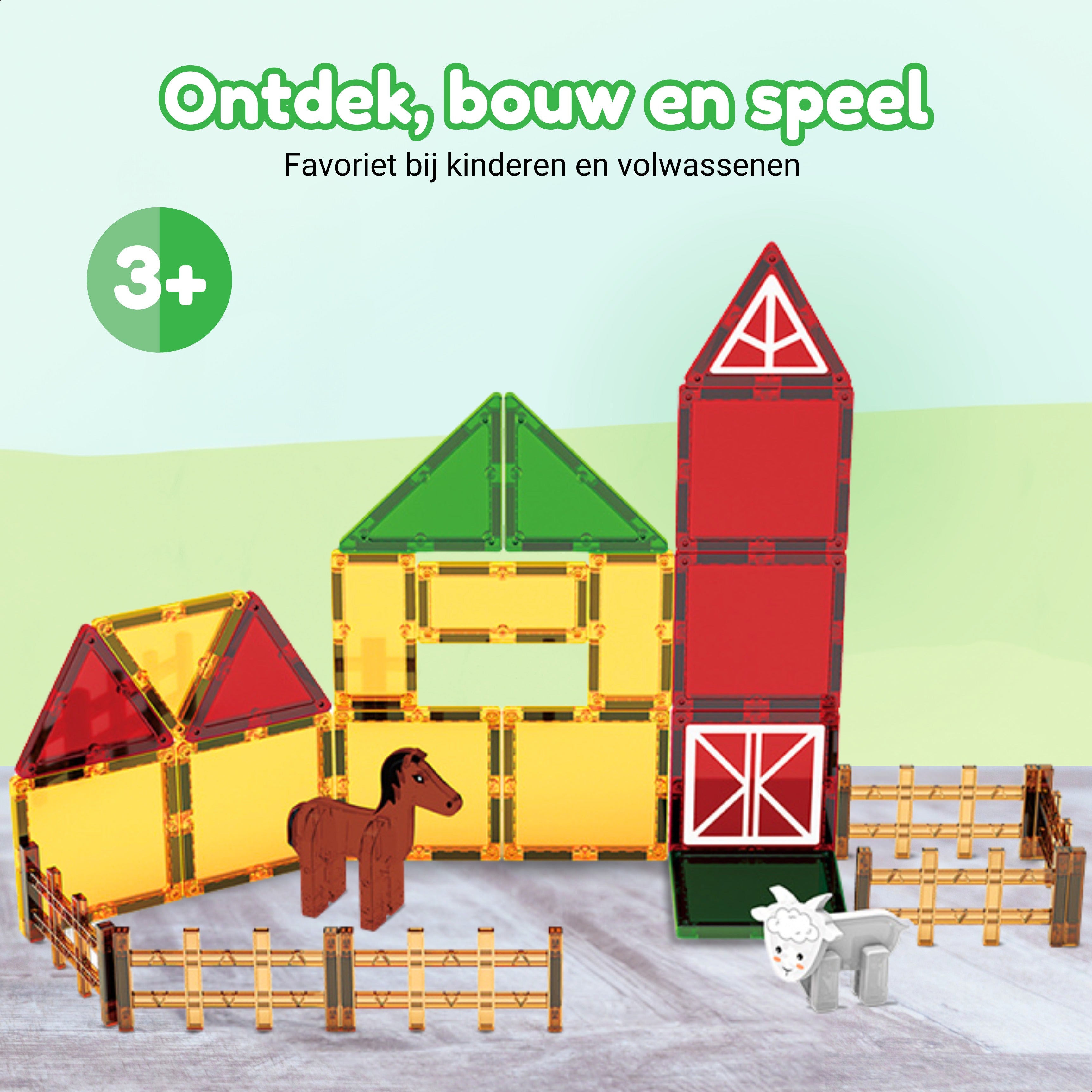 Ontdek bouw en speel met Magnetic Tiles Farmyard Frenzy van Fits4Kids vanaf 3 jaar