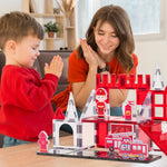Moeder en kind spelen samen met Magnetic Tiles Fire Fighters van Fits4Kids