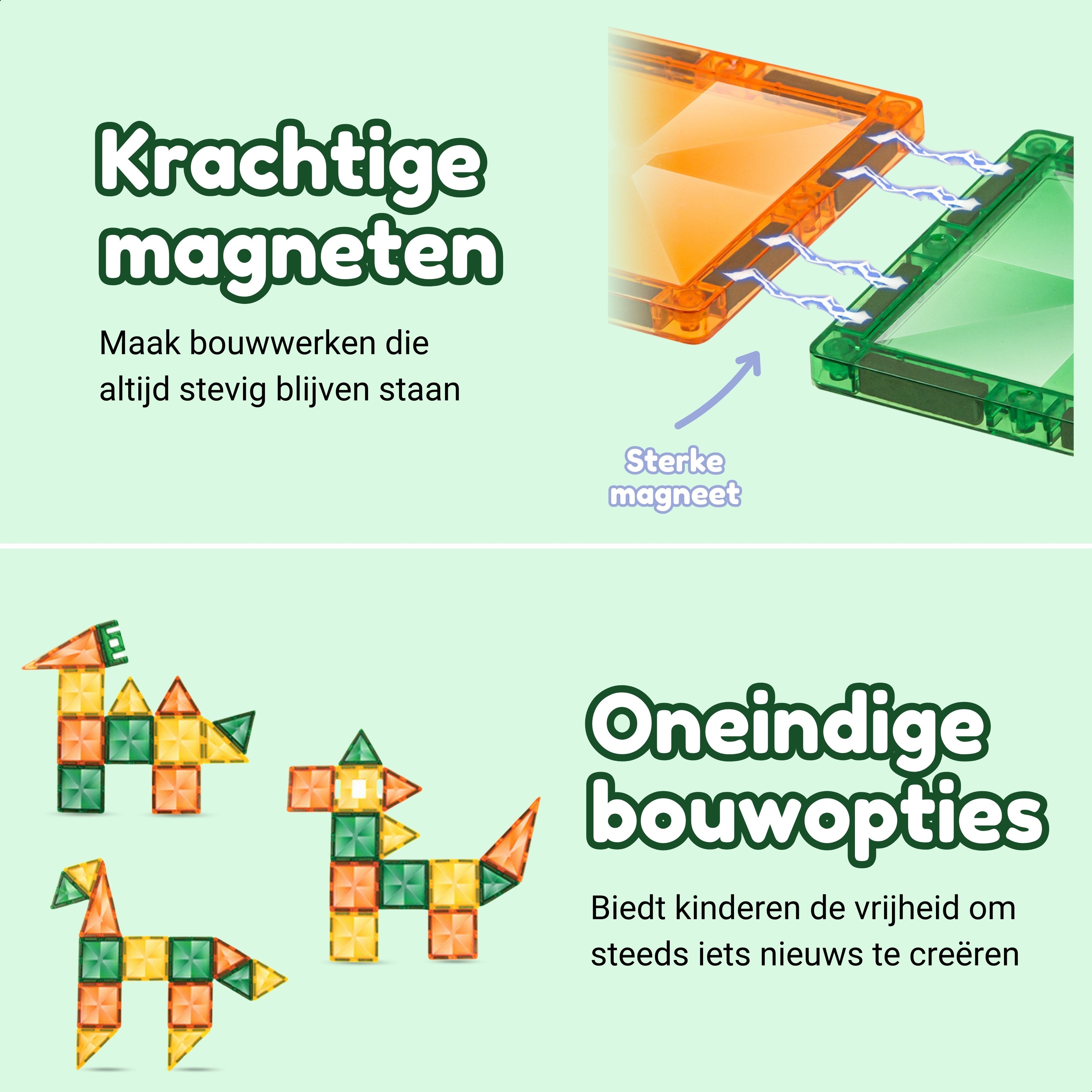 Krachtige magneten van de Magnetic Tiles Jungle set van Fits4Kids