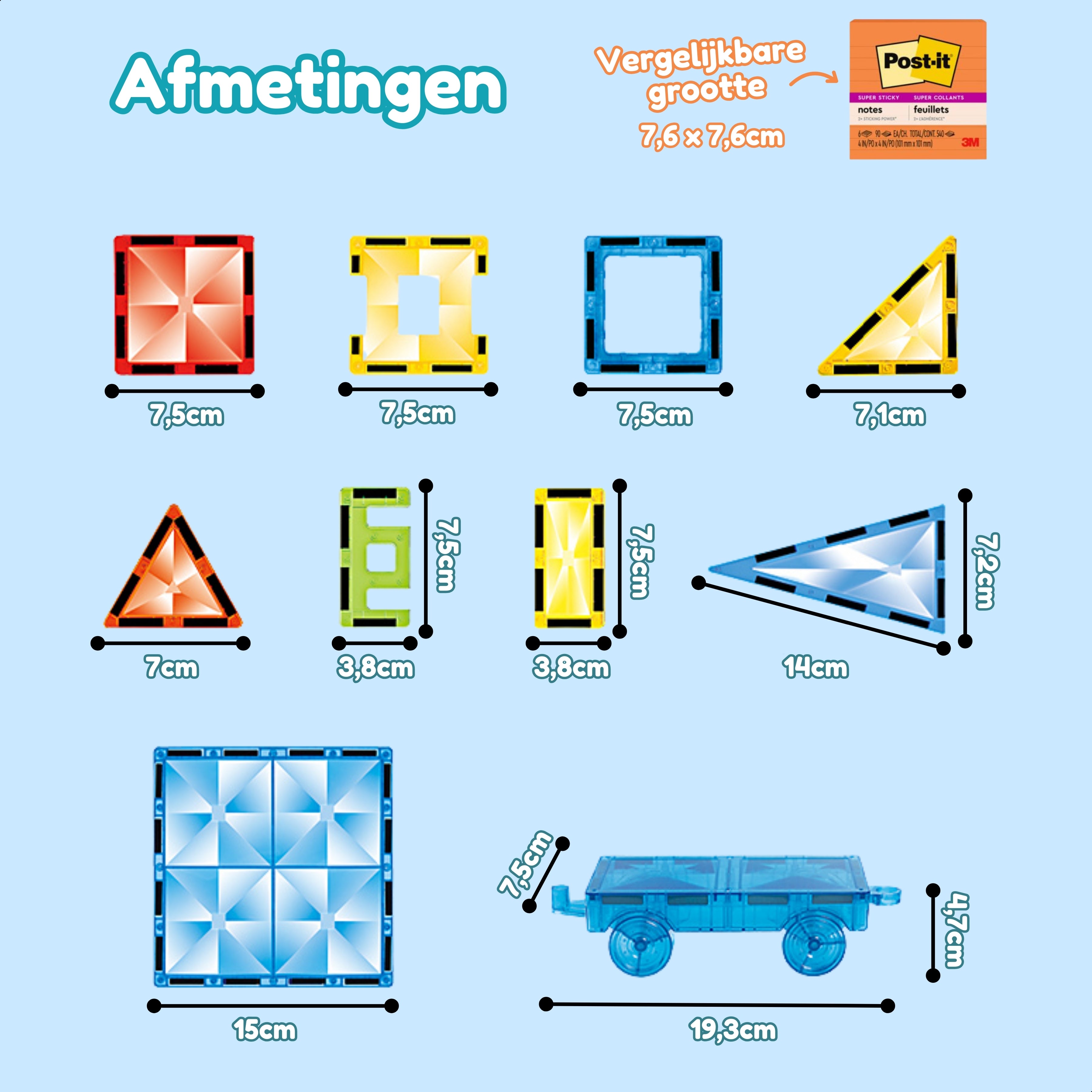 Afmetingen van de Magnetic Tiles Kaleidoscopic Creations tegels van Fits4Kids