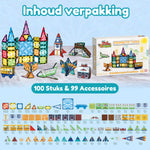 Overzicht van de inhoud van de Magnetic Tiles Kaleidoscopic Creations set van Fits4Kids