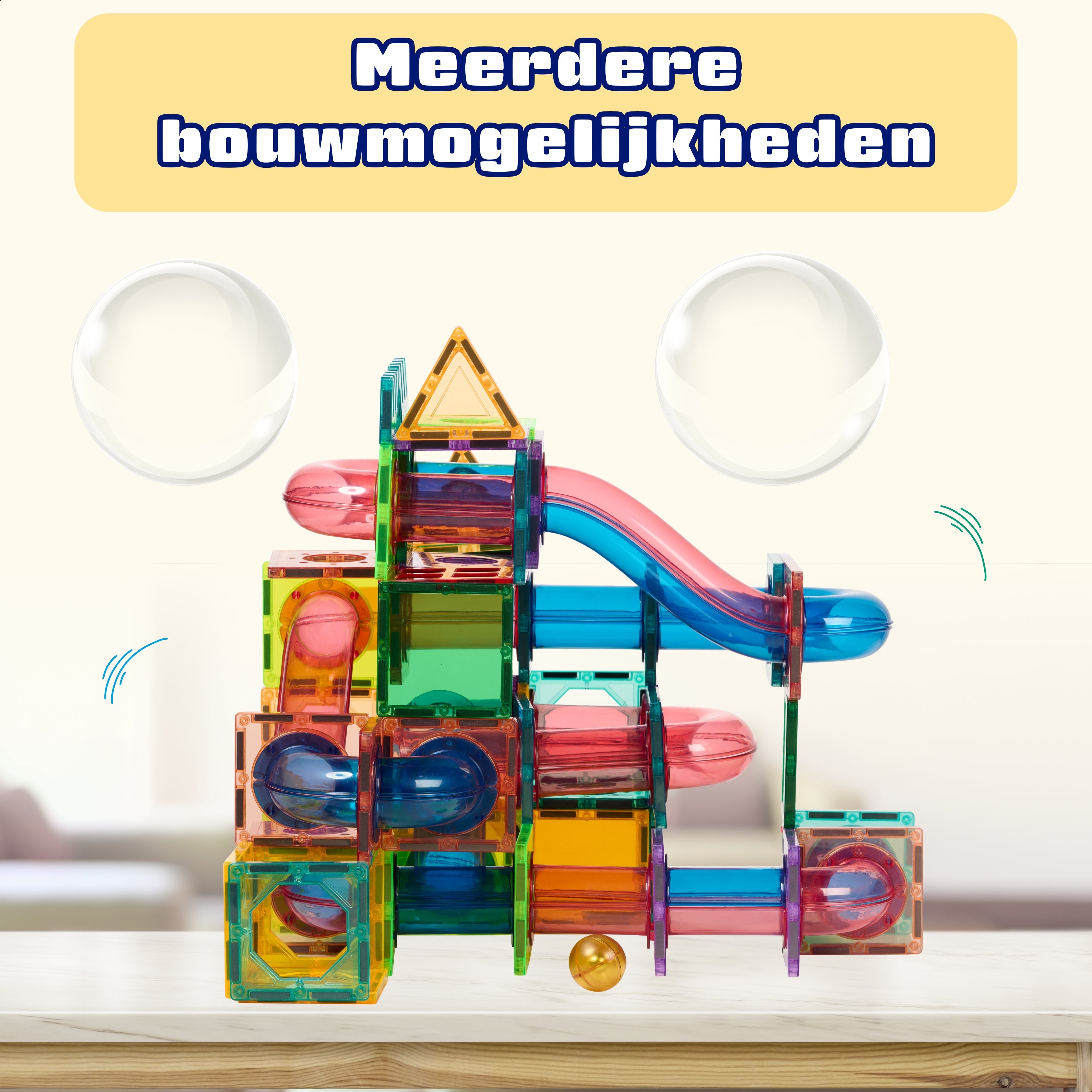 Meerdere bouwmogelijkheden met Magnetic Tiles Marble Run van Fits4Kids