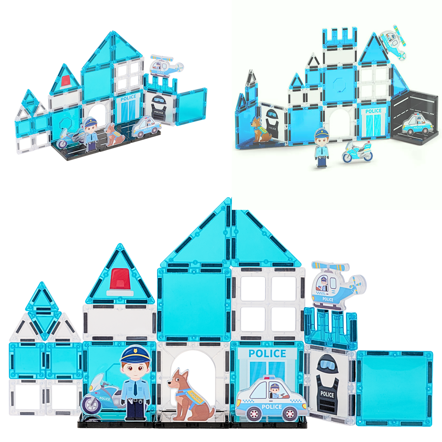Politiebureau gebouwd met Magnetic Tiles Police Patrol HQ van Fits4Kids