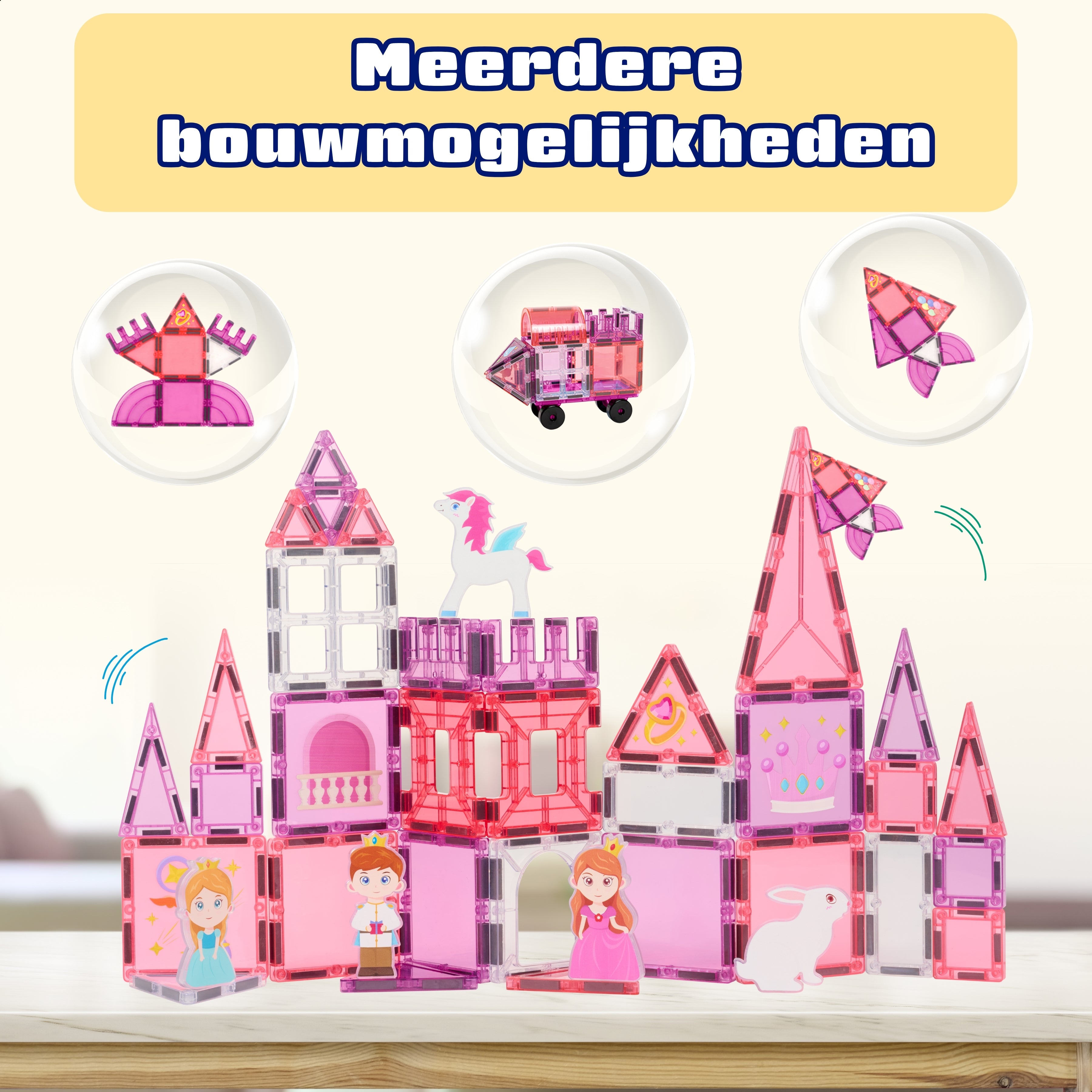 Meerdere bouwmogelijkheden met Magnetic Tiles Princess Paradise van Fits4Kids